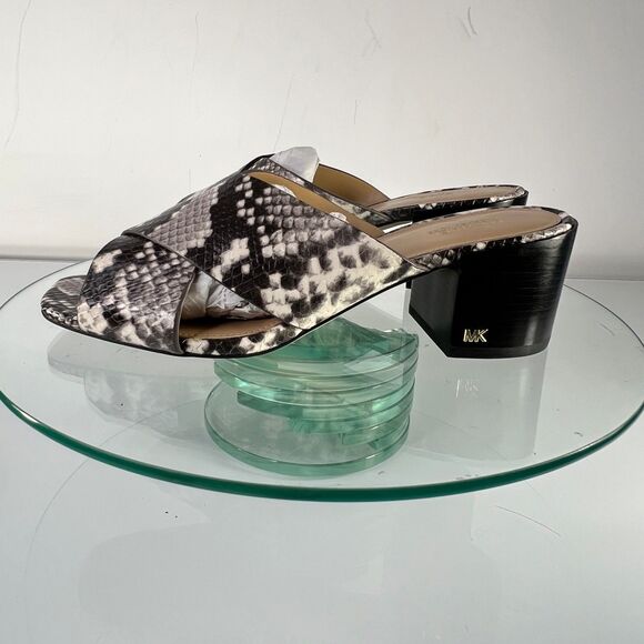 MICHAEL Michael Kors Abbott Crisscross Mules Snake Embossed Leather Chunky - Picture 2 of 8
